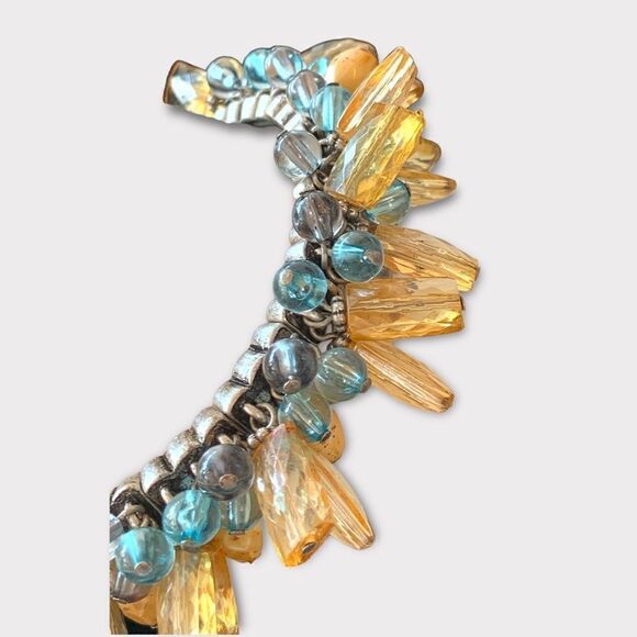 Beaded bracelet with faceted rectangular gold glass , blue and cream beads O/S - Picture 7 of 7